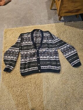 Black and White Fair Isle Button-Up Cardigan